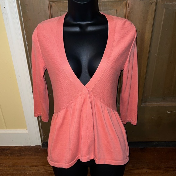 J. Jill Peplum Coral Knit Sweater Cardigan With Button Closure Size XS - Picture 2 of 13